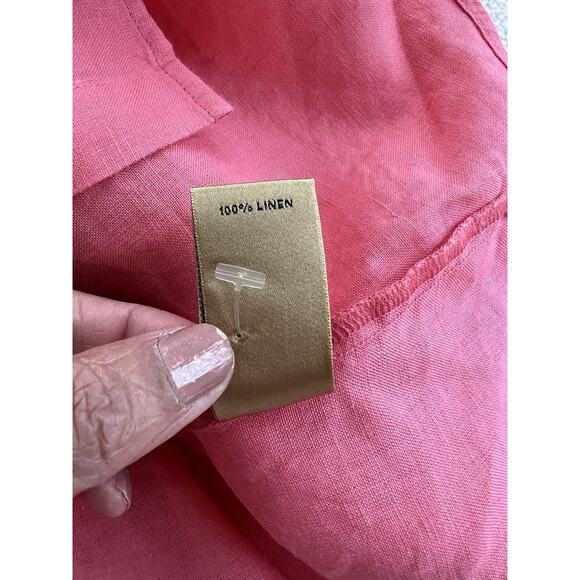 Womens Coral Pink Linen Button Up Long Sleeve Pockets Preppy, classic size-14p - Picture 7 of 7